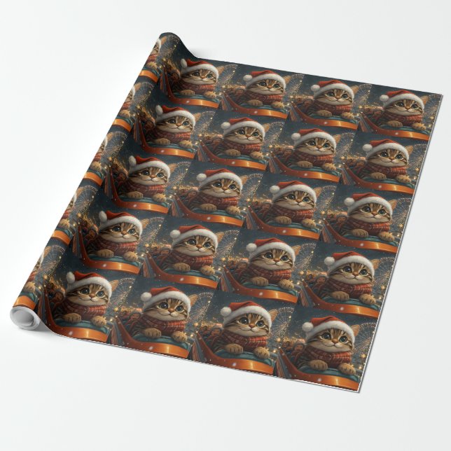 Papel De Presente Rolo Compressor de Gato Bengaliano Natal (Desenrolado)