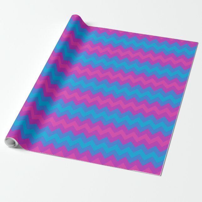 Papel De Presente Rolo de Giftwrap Chic: Roxo, Rosa, Chevrons Azuis (Desenrolado)