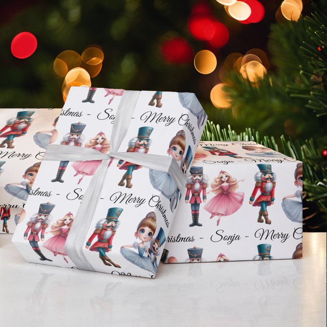 Papel De Presente Rolo de Natal com Nome do Quebra-Nozes Bailarina d (Criador carregado)
