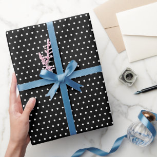 Papel De Presente Rolo de Pontos Brancos em Preto mais Escuro