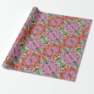 Papel De Presente Rolo de Quebra-Presente SG Vermelho e Rosa Poinset