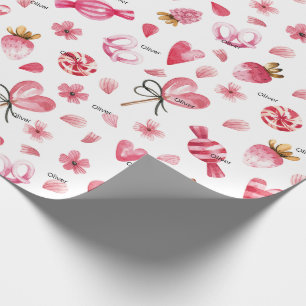 Papel De Presente Rolo, Nome, Doces & Corações 29in por 6ft de Dia d
