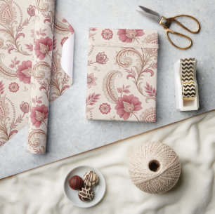 Papel De Presente Rolos de Rosa Empoeirada Floral Toile Francesa