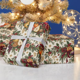 Papel De Presente Romã Pêra Figo Fruta de Natal Botânica