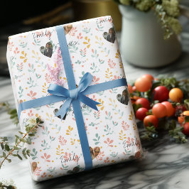 Papel De Presente Romance Botânico Personalizado, Nomes e Fotografia