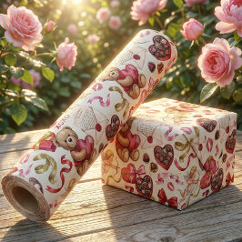 Papel De Presente Romance Clássico: Urso Teddy Vintage