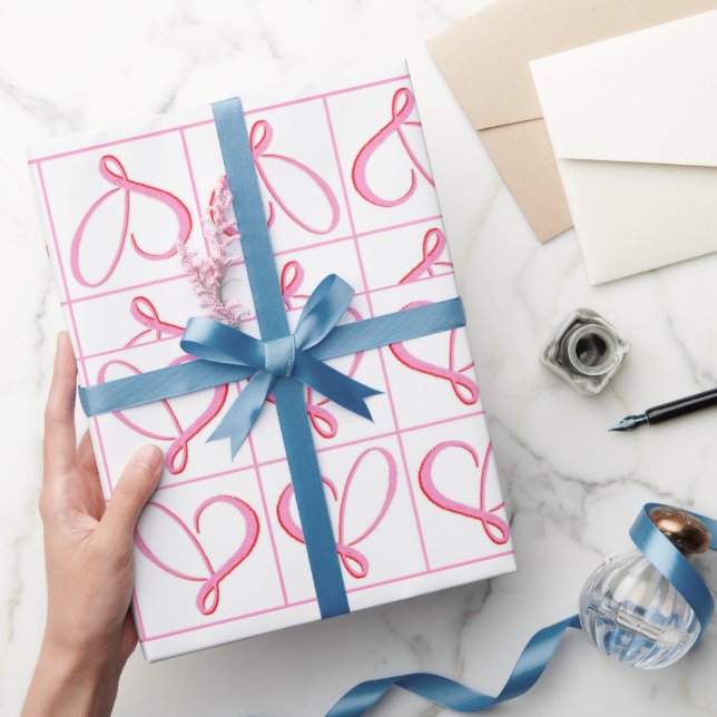 Papel De Presente Romance Corações Brancos Rosa Simples (Presentear)
