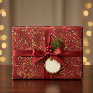 Papel De Presente Românico Vermelho Nulo Damasco Paisley Bold Floral