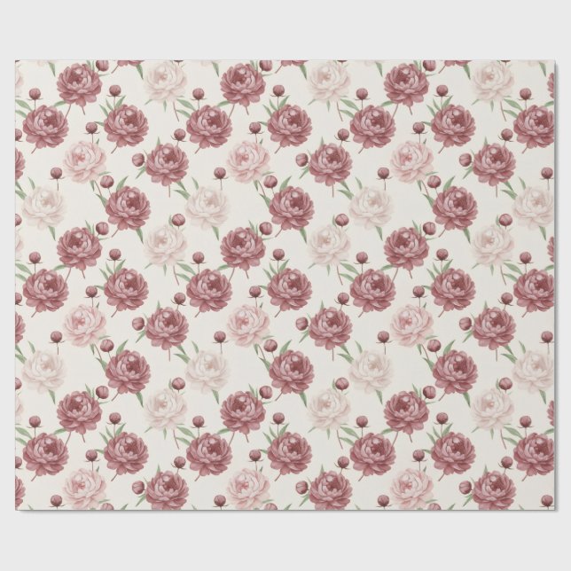 Papel De Presente Romantic Blush & Burgundy Peony Floral Pattern (Aberto)