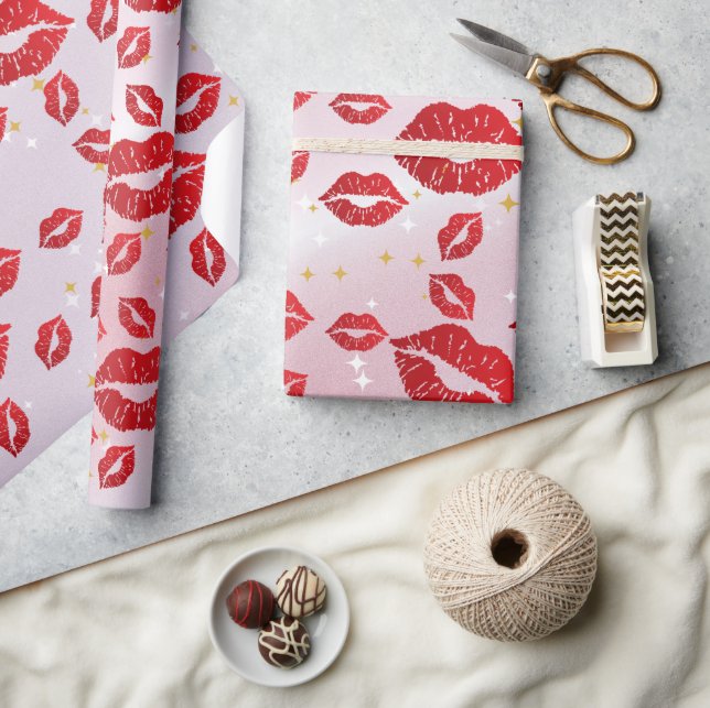 Papel De Presente Romantic chic luxe red lips (Artesanato)