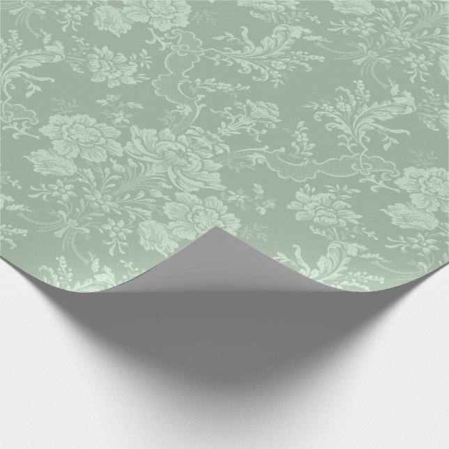 Papel De Presente Romântica Chic Floral Damask-Sage Verde (Ponta)