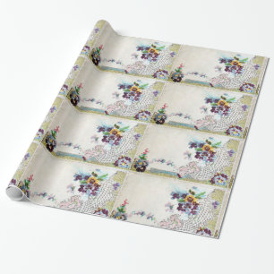 Papel De Presente ROMANTİCA Floral,Flower Basket Elegante,Pansias
