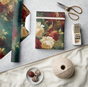 Papel De Presente Romântico Casamento de Flores Brancas e Vermelhas 