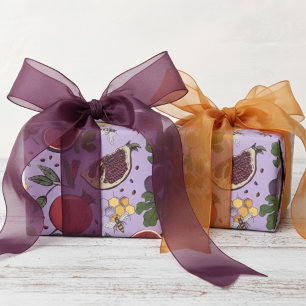 Papel De Presente Romãs, Figos e Abelhas Roxo