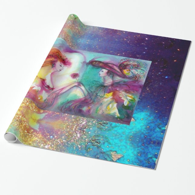 PAPEL DE PRESENTE ROMEO E JULIET/DOURADOS ESPUMANTES AZUIS (Desenrolado)