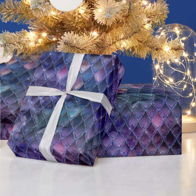 Papel De Presente Rompantes Escamas de Dragão com Glitter e Ombre Ro (Feriados)