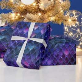 Papel De Presente Rompantes Escamas de Dragão com Glitter e Tom Roxo
