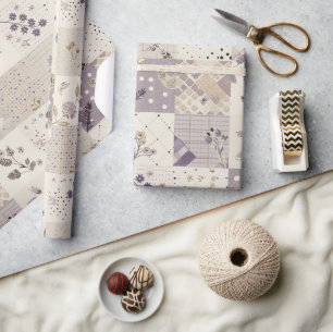 Papel De Presente Rompimento Lilás Pastel Quilt Gingham Cottagecore