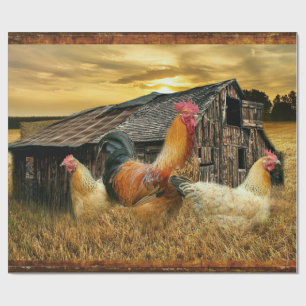 Papel De Presente Rooster Hens Russo Barn Coop