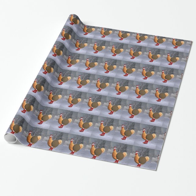 Papel De Presente Rooster Laranja Funny Papai Noel (Desenrolado)