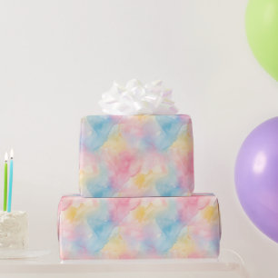 Papel De Presente Rosa Azul Amarelo Abstrato Caprichoso Aniversário