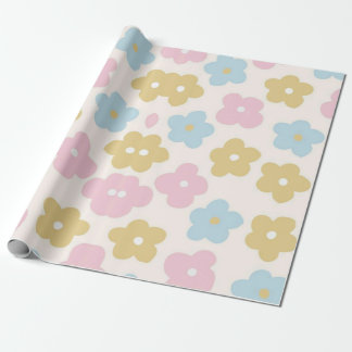 Papel De Presente Rosa Azul e Amarelo Floral Divertido