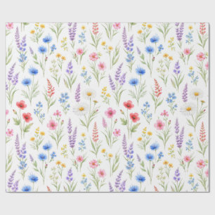 Papel De Presente Rosa Azul Salmão Lavanda Pastel Flor Silvestre