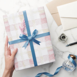Papel De Presente Rosa Bege Branco Creme Xadrez Listras Chá de Noiva