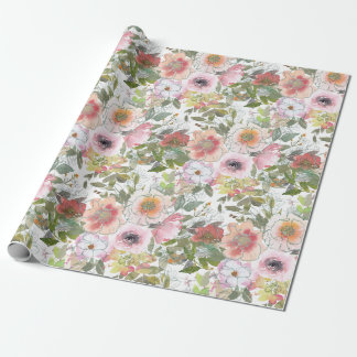 Papel De Presente Rosa Bege Rosa Água Floral Verde