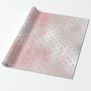 Papel De Presente Rosa Blush Silver Cinza Pontos Rosa Dourados Belez
