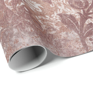 Papel De Presente Rosa Branca Rosa Dourada Pó Floral Grungente Metál