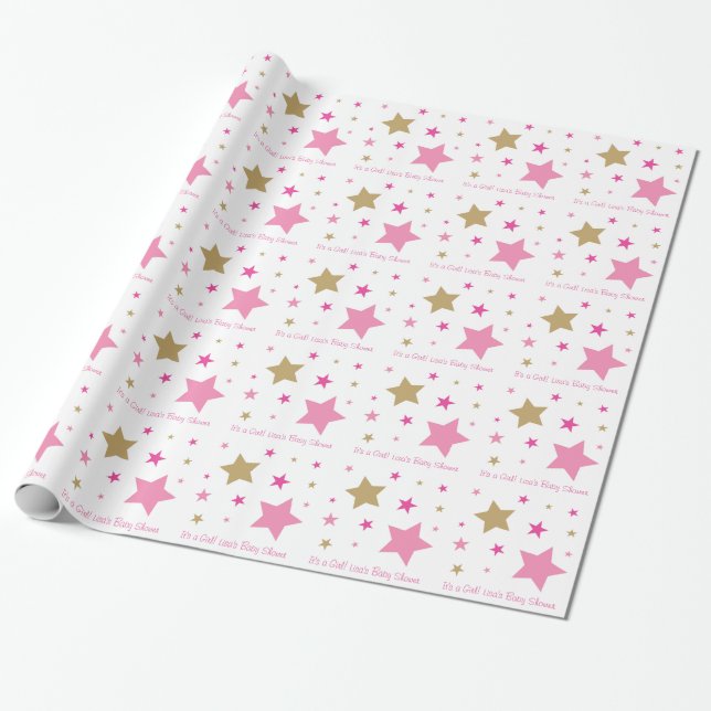 Papel De Presente Rosa & chá de fraldas Dourado da estrela da (Desenrolado)