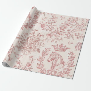Papel De Presente Rosa Chic Beige Equestrian Toile Elegante