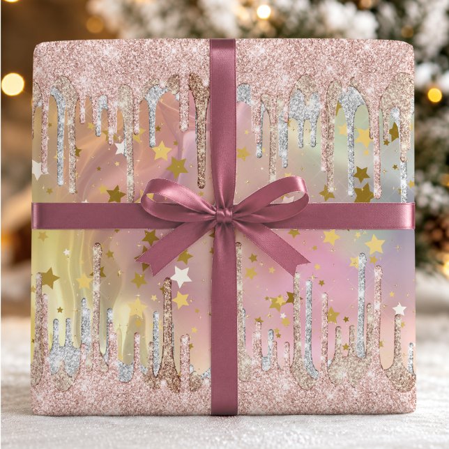 Papel De Presente Rosa chic blush unicórnio derramando brilho (Criador carregado)