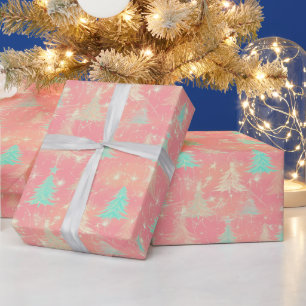 Papel De Presente Rosa claro de Árvore de Natal Moderna