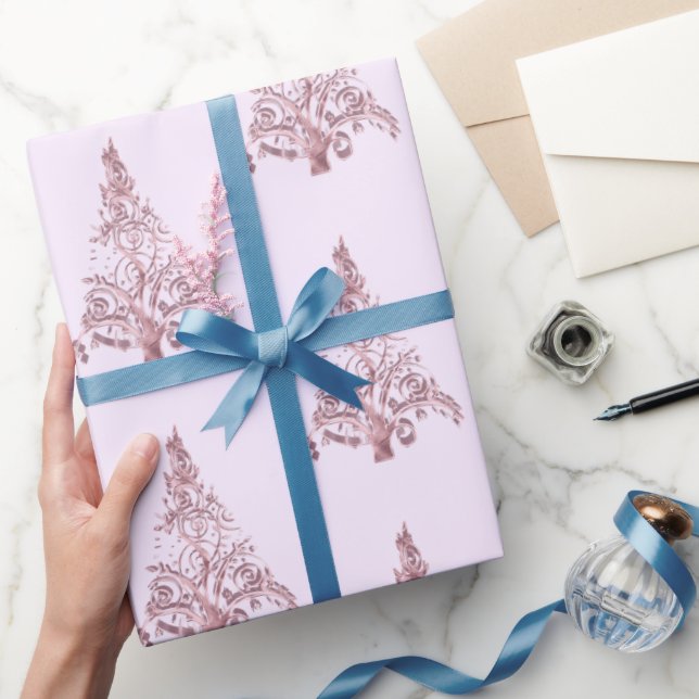 Papel De Presente Rosa claro de Padrão de Árvore de Natal Moderna El (Presentear)