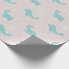 Papel De Presente Rosa claro de padrão Narwhal e Starfish