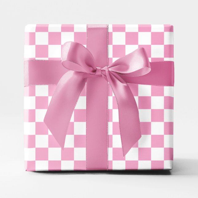 Papel De Presente Rosa Claro e Branco Xadrez (Light Pink and White Checkered Wrapping Paper)