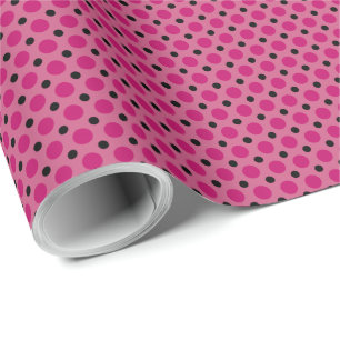 Papel De Presente Rosa Claro, Rosa Vibrante e bolinhas pretas