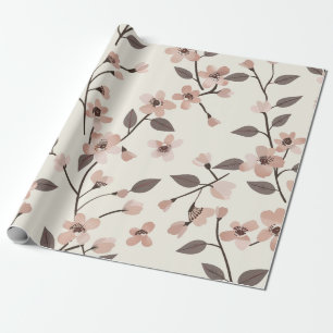 Papel De Presente Rosa Claro Suave Flor Silvestre Vintage Boho anos 
