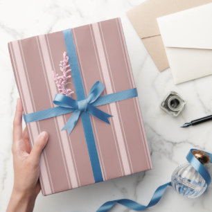 Papel De Presente Rosa Claro Taupe e Listras Rosa Pálido