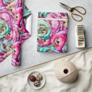 Papel De Presente Rosa Cor-de-rosa e rosa branca e flores de pedras