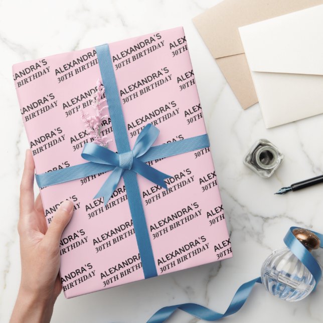 Papel De Presente Rosa Corado 30º Aniversário Personalizado (Presentear)