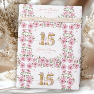 Papel De Presente Rosa Corado Dourado Mis Quince Quinceañera
