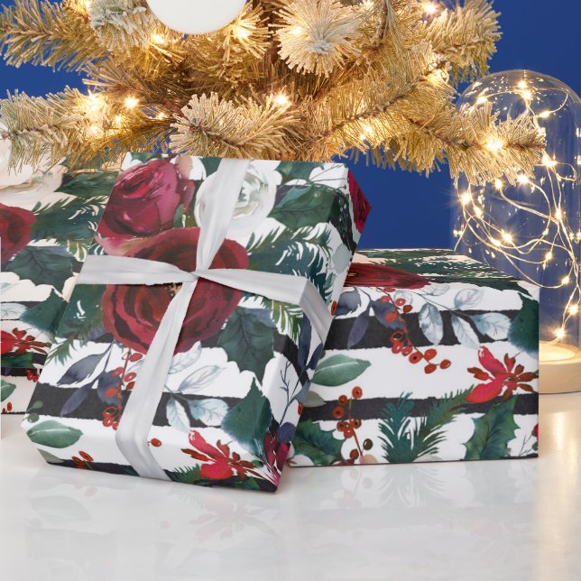 Papel De Presente Rosa da Borgonha Elegante - Grande Natal (Feriados)