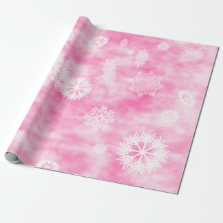 Papel De Presente Rosa da queda dos flocos de neve