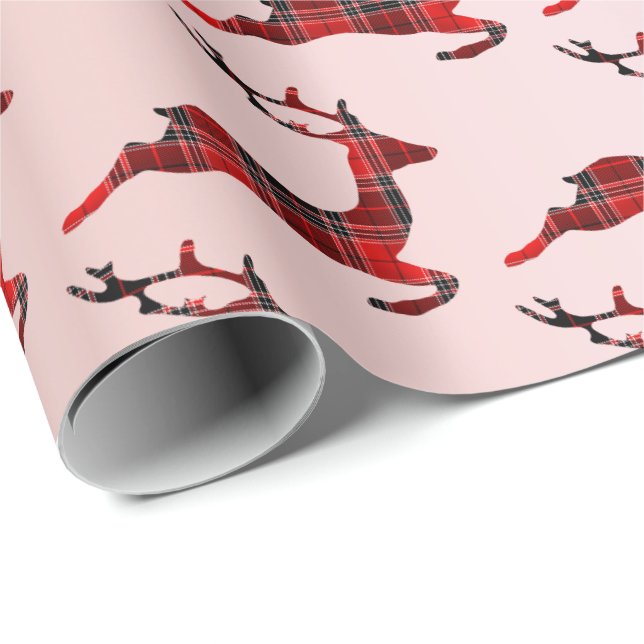 Papel De Presente Rosa da Xadrez de Buffalo de Natal Elegante (Ponta do rolo)