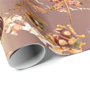 Papel De Presente Rosa de Cobre Dourada Borboleta-Sombra Insetos Gem