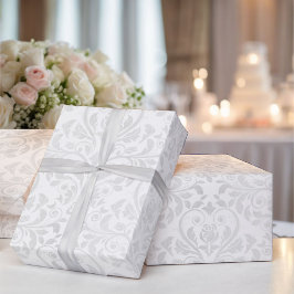 Papel De Presente Rosa de Elegância Simples sobre Damasco Branco Cas