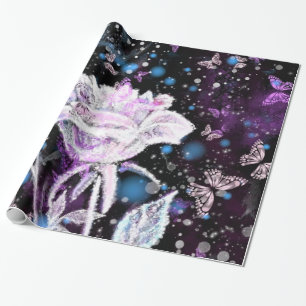 Papel De Presente Rosa de inverno e Borboletas - Lindo